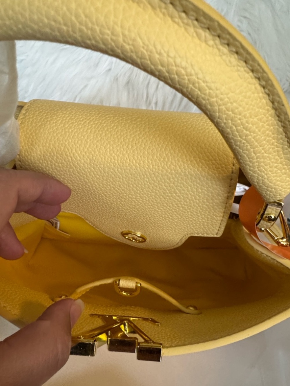 Bag yellow top Handle Satchel with Pink Chain Accents - Picture 5 of 14